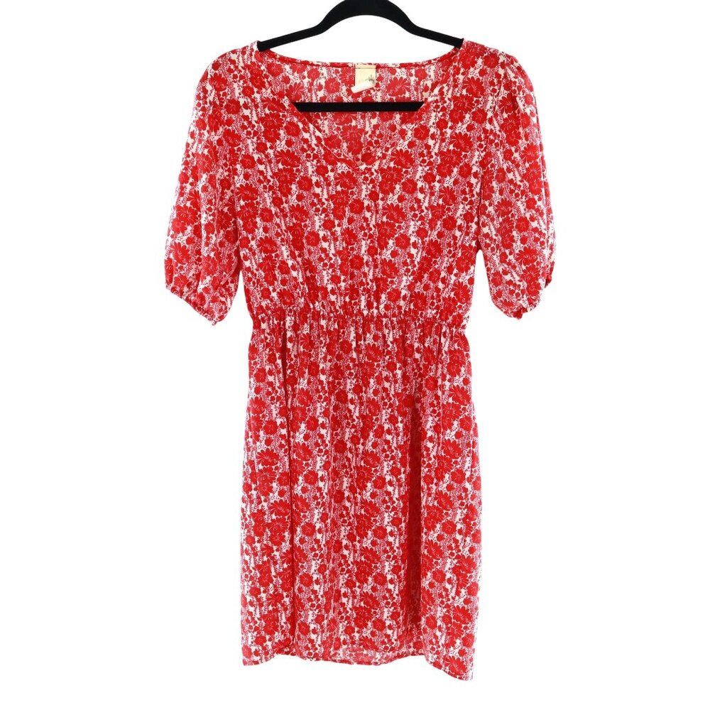 Floral Dress Womens S Red Boho Romantic Cottage Gypsy Retro Whimsical Grannycore